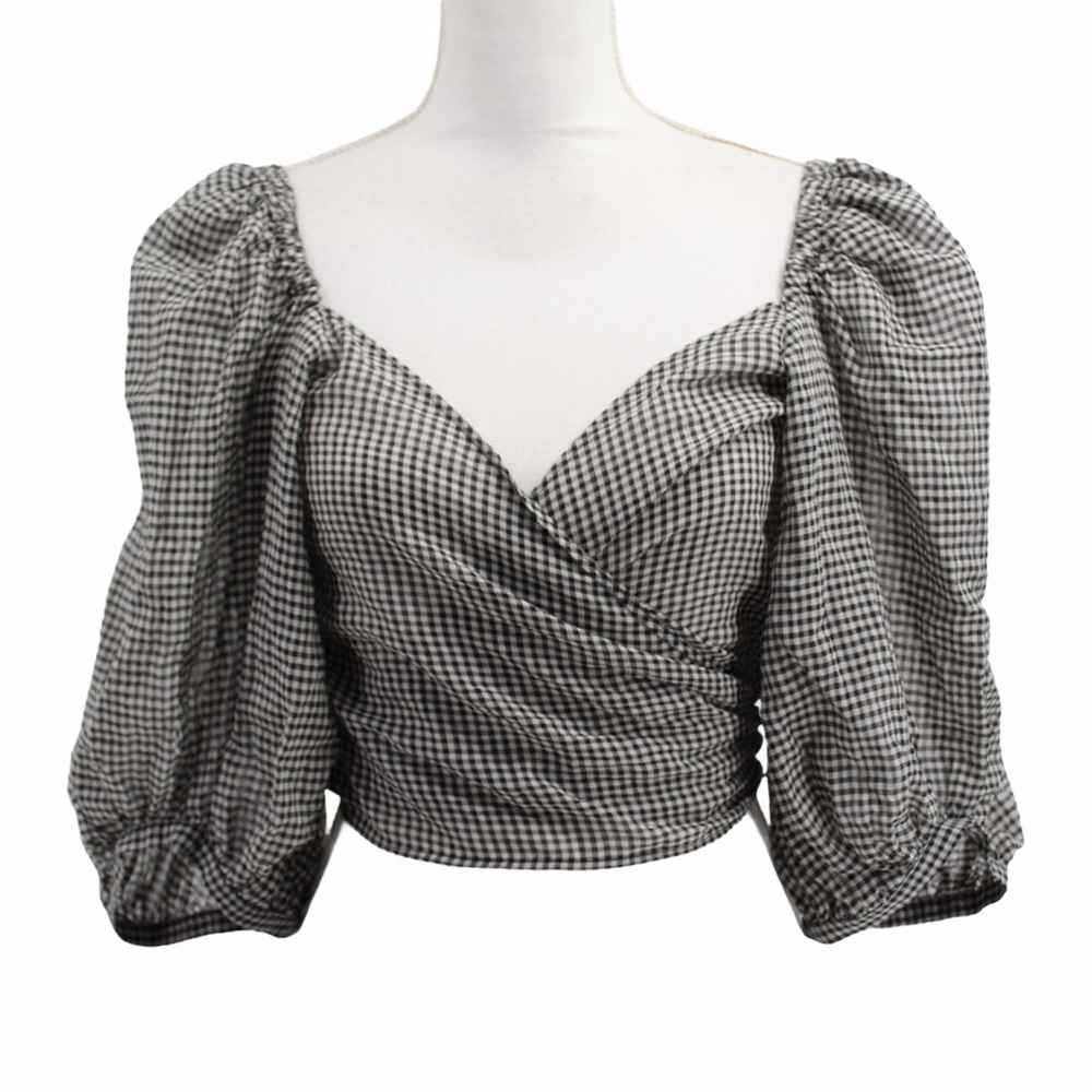 Shaina Mote Opal Gingham Cropped Wrap Top Large